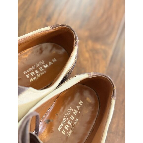 VTG 30s Freeman Spectator Two-Tone Brown/White Leather Wingtip Oxford Shoes 10 B - Picture 8 of 10